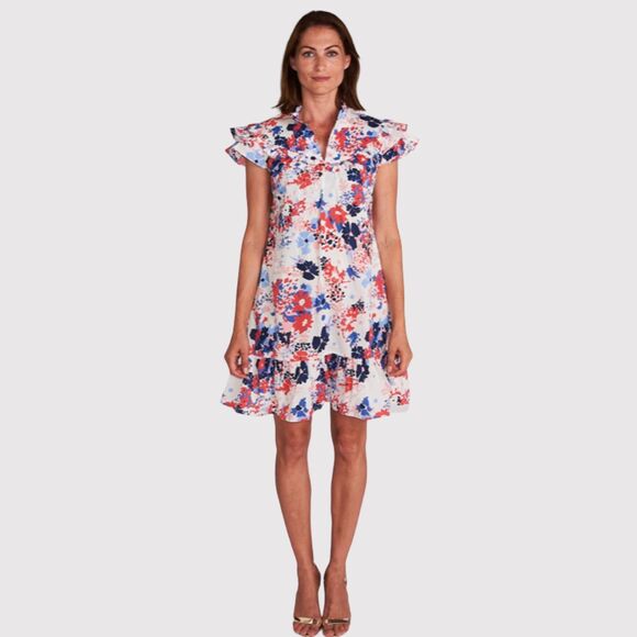 CK Bradley Womens Dress Pink Floral Silla Mini Abstract Flutter Sleeve A Line XS - Picture 1 of 12